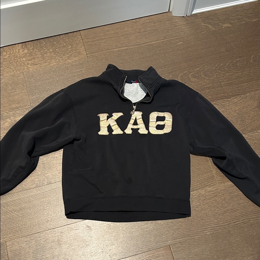 Kappa Alpha Theta Black Quarter-Zip Sweatshirt with Gold Letters